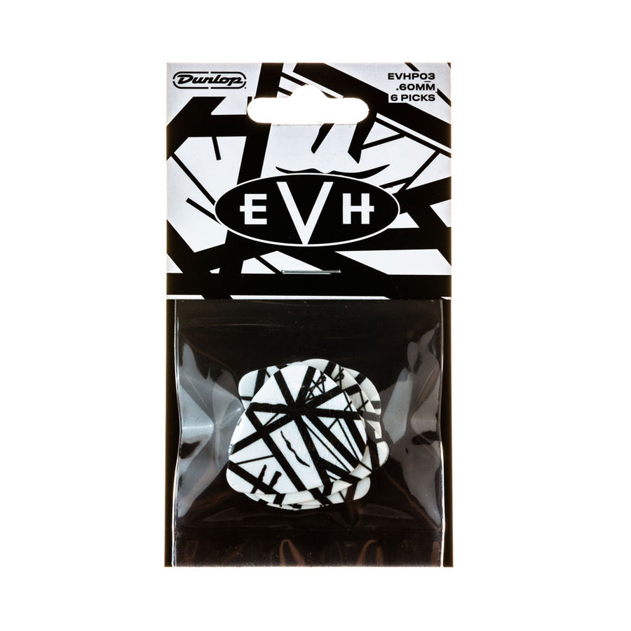 Dunlop Eddie Van Halen VH1 Guitar Pick 6 Pack in White with Black Stripes