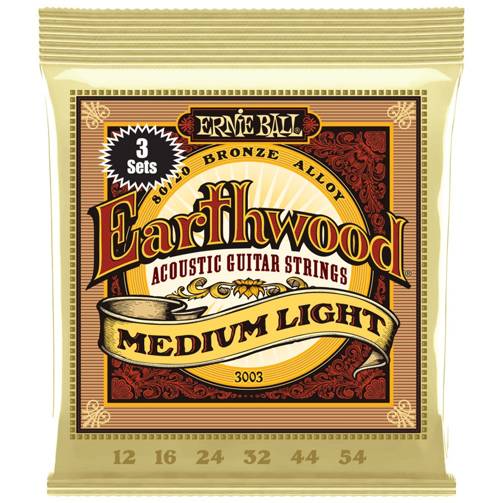 Ernie Ball Earthwood 80/20 Bronze Medium-Light Gauge 12-54 Acoustic Guitar String 3 Pack