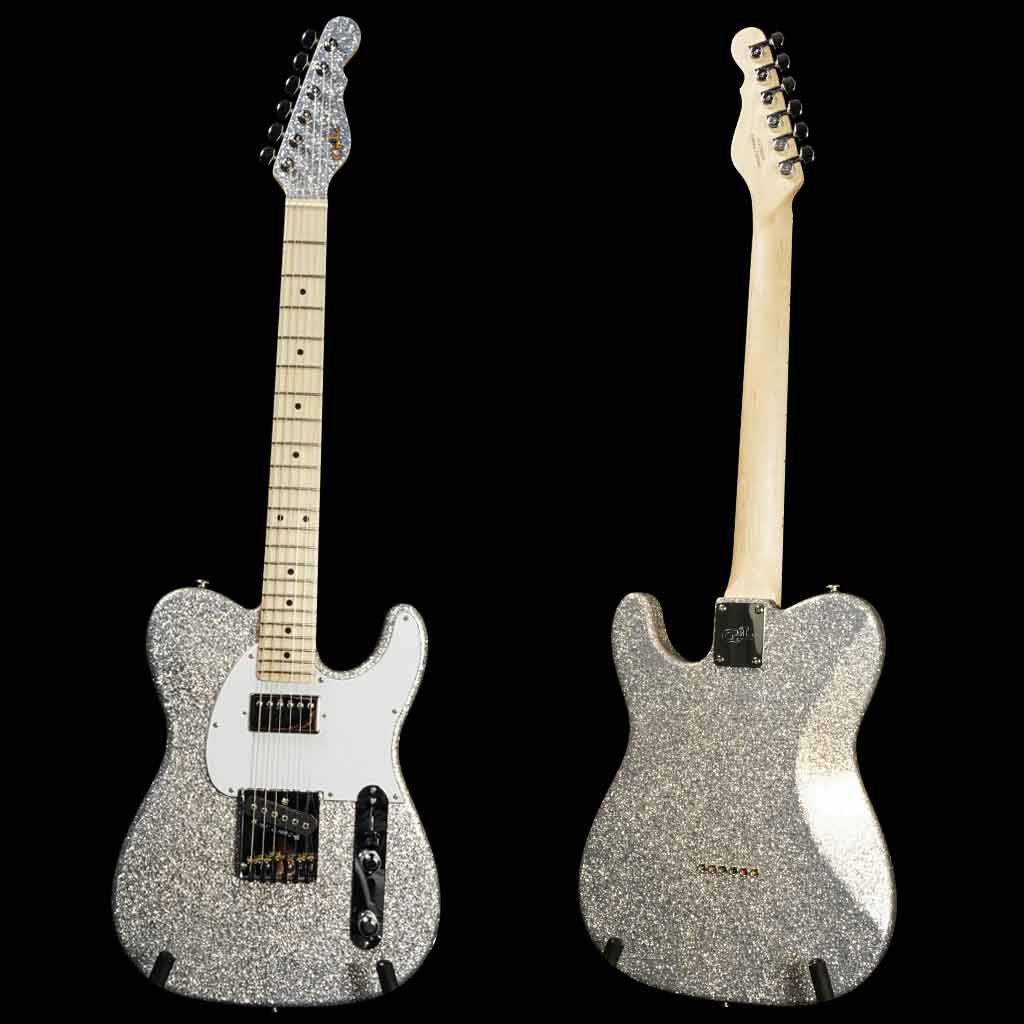 G&L USA ASAT Classic Bluesboy Electric Guitar in Silver Flake with Maple Fretboard Matching Painted Headstock and White Pickguard