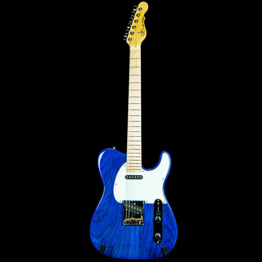 G&L USA ASAT Classic Electric Guitar in Clear Blue Over Swamp Ash Body with White Pickguard Maple Fretboard and Gloss Headstock