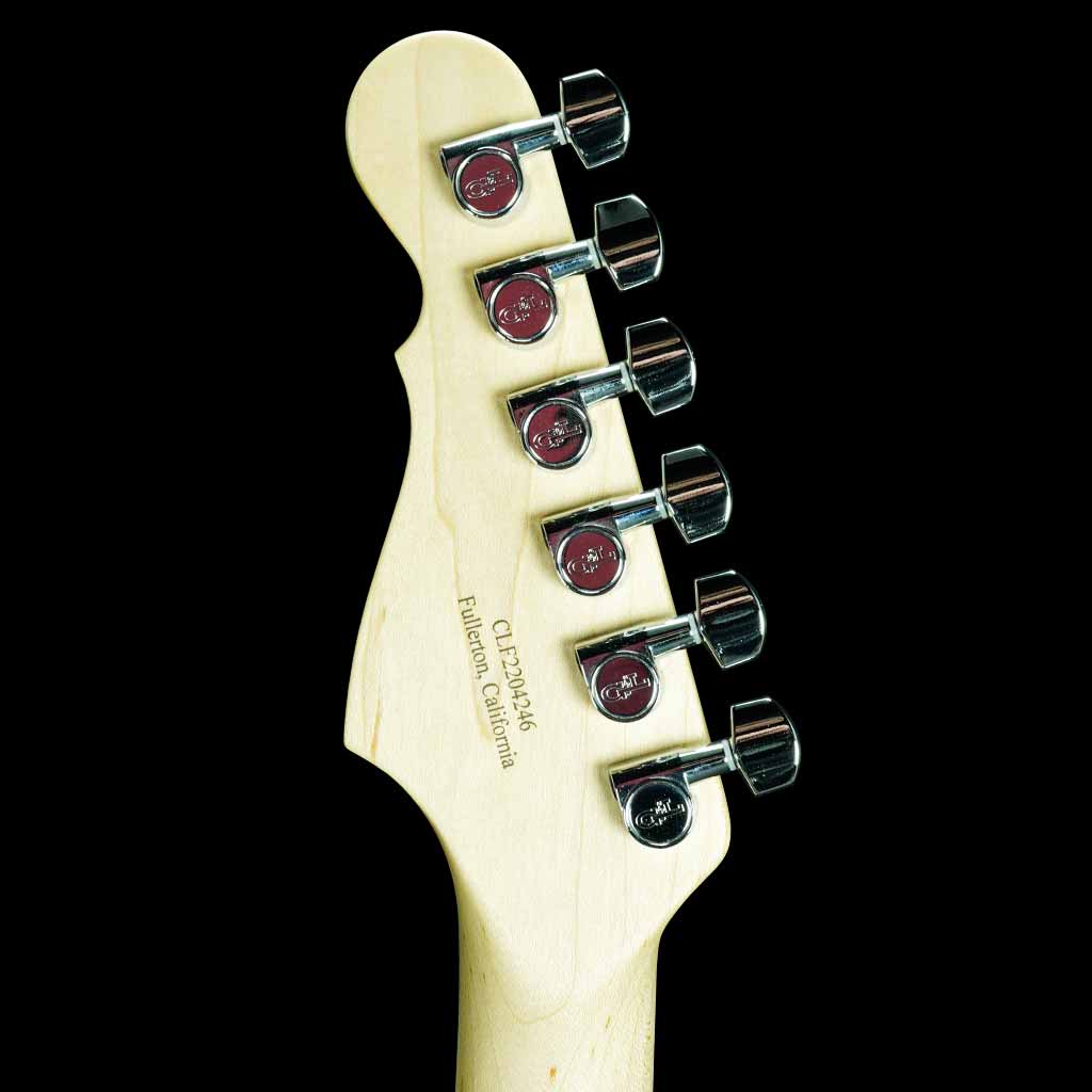 G&L USA Legacy HSS Electric Guitar in Hugger Orange with Maple Fretboard Black Pickguard and Matching Painted Headstock