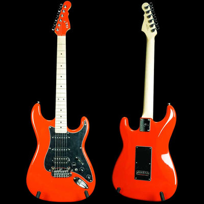 G&L USA Legacy HSS Electric Guitar in Hugger Orange with Maple Fretboard Black Pickguard and Matching Painted Headstock