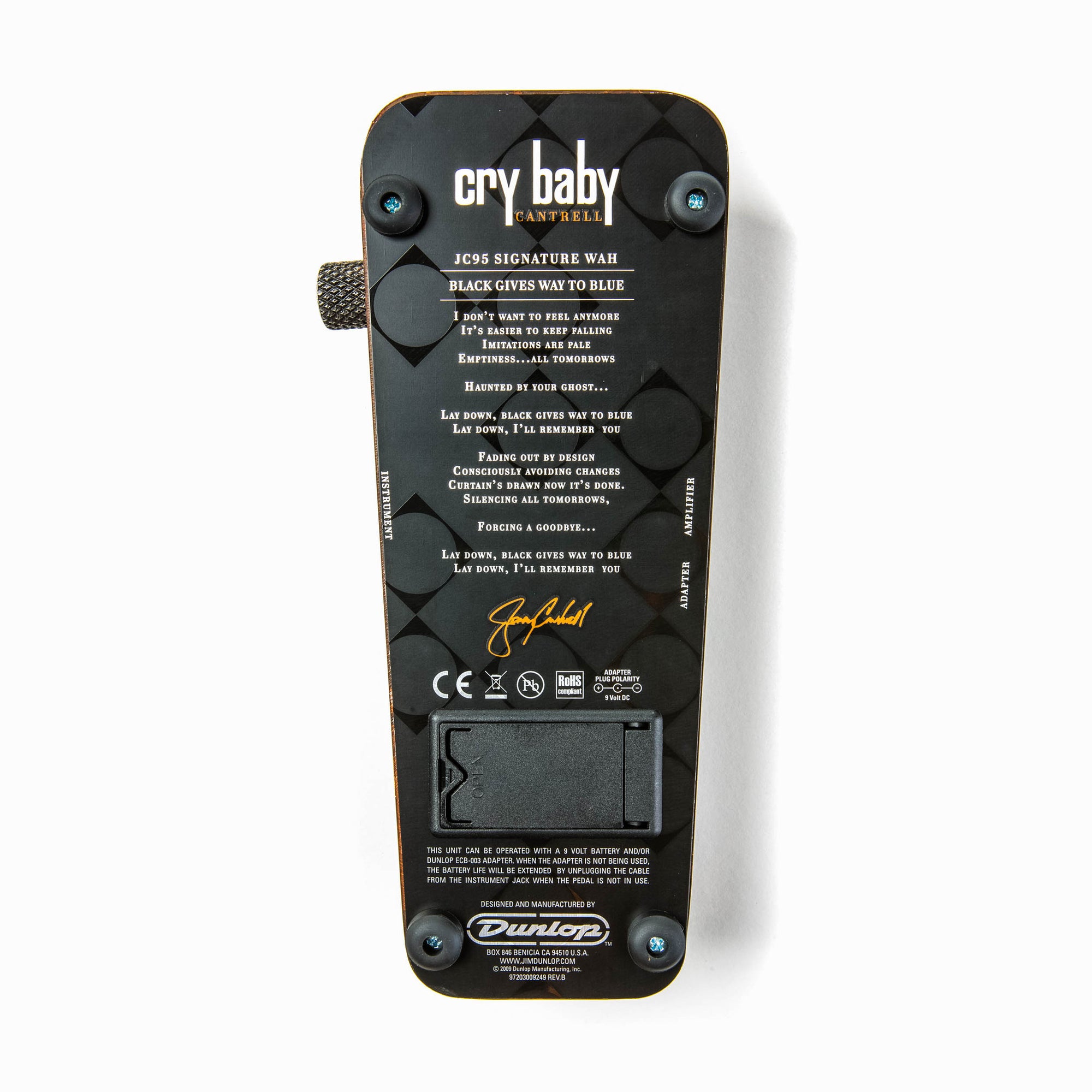 jc wah pedal Dunlop JC95 Jerry Cantrell Signature Cry Baby Wah Pedal Jim Dunlop Effects Pedal One of the most influential guitarists to come out of the Seattle rock scene, Jerry Cantrell's epic riffs and
