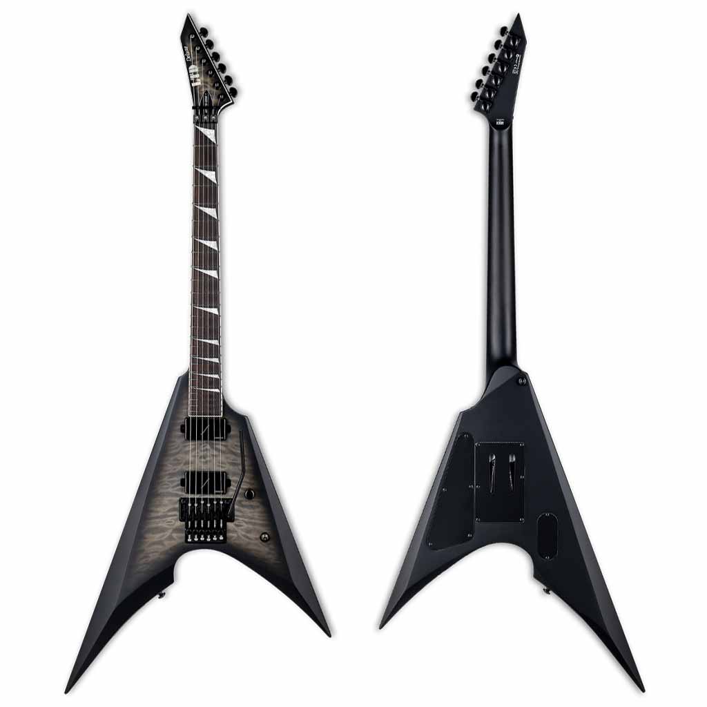 ESP LTD Arrow-1000QM Electric Guitar with Quilt Maple Top in Charcoal Burst Satin