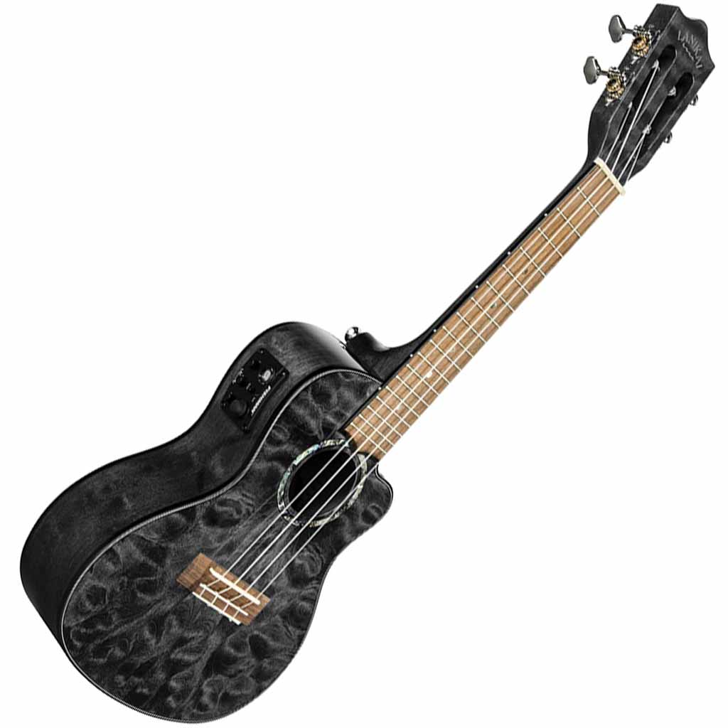 Lanikai Quilted Maple Black Stain Concert with Kula Preamp A/E Ukulele w/Bag