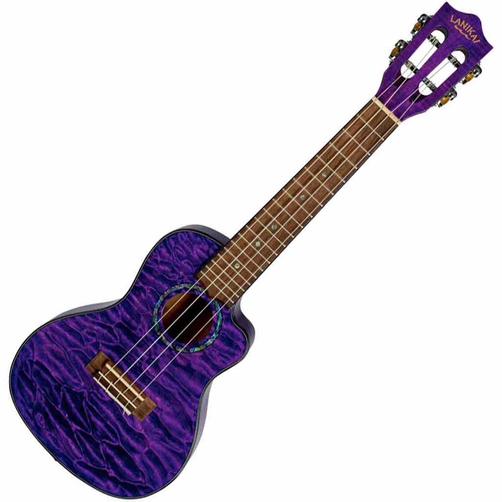 Lanikai Quilted Maple Purple Stain Concert with Kula Preamp A/E Ukulele w/Bag