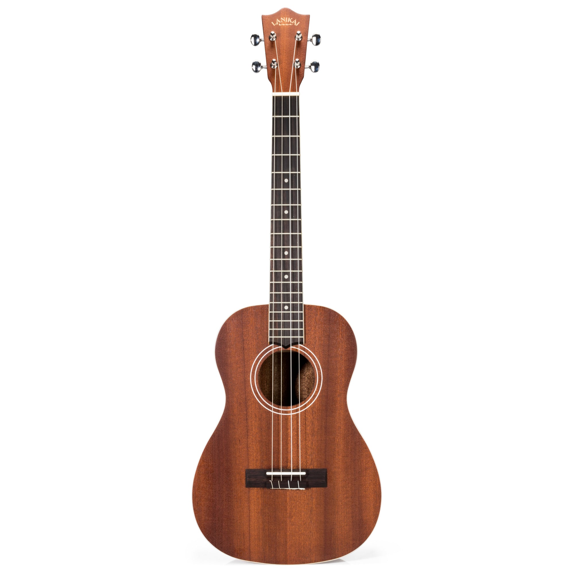 Lanikai Mahogany Baritone Ukulele w/ Bag Lanikai Ukulele The Mahogany  ukulele by Lanikai delivers dynamic new features such as a wider nut for  player comfort, select wood, open back tuners, NuBone XB®