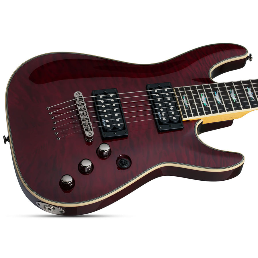 Schecter Omen Extreme-7 Series 7-String Electric Guitar with Quilted Maple Top in Black Cherry