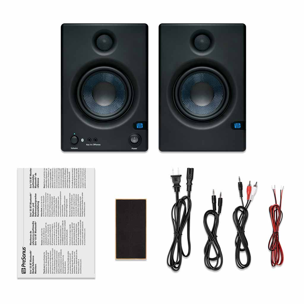 PreSonus Eris E5 BT Active Media Reference Monitors w/Bluetooth  Connectivity PreSonus Studio Monitor With 100W of Class D amplification,  the Eris E5 BT speakers deliver studio-quality sound with the convenience  of Bluetooth®