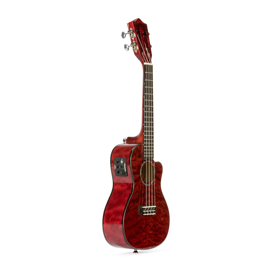 Lanikai Quilted Maple Red Stain Concert with Kula Preamp A/E Ukulele w/ Bag