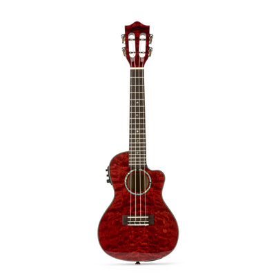 Lanikai Quilted Maple Red Stain Concert with Kula Preamp A/E Ukulele w/ Bag