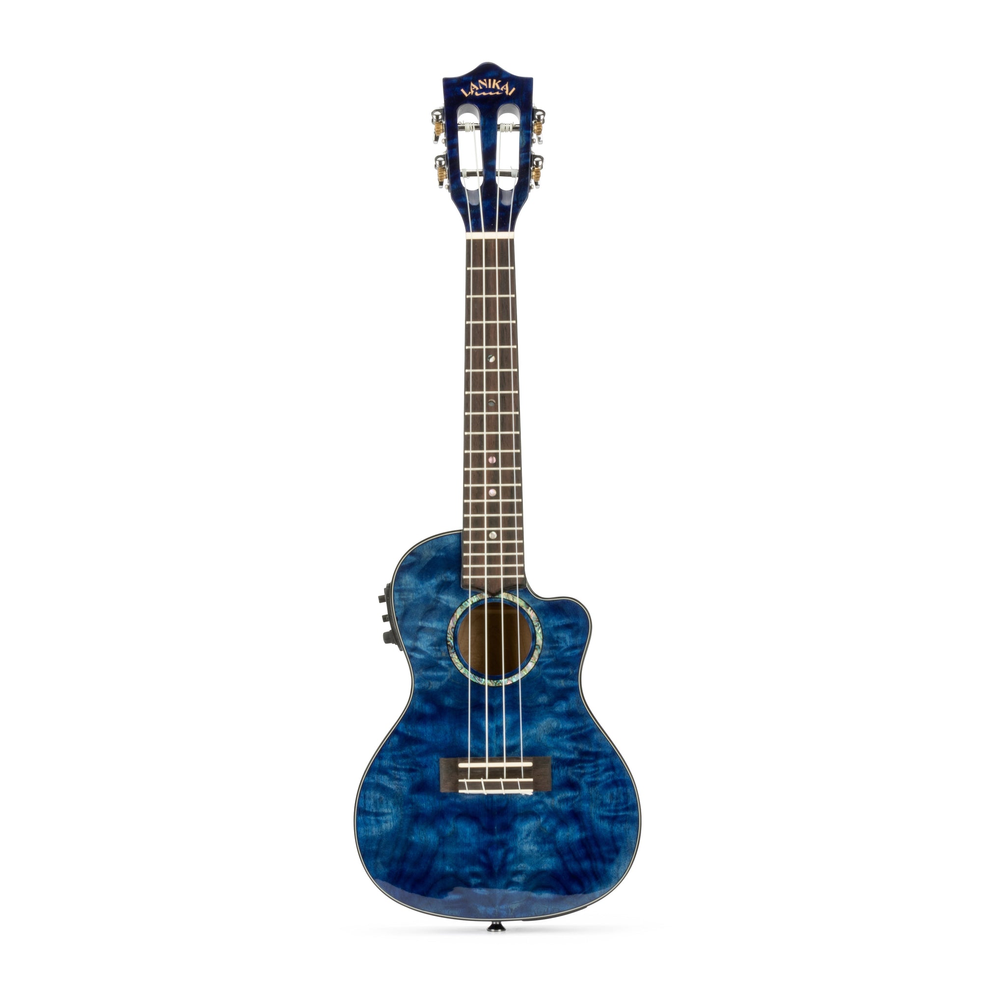 Lanikai Quilted Maple Blue Stain Concert with Kula Preamp A/E Ukulele w/ Bag