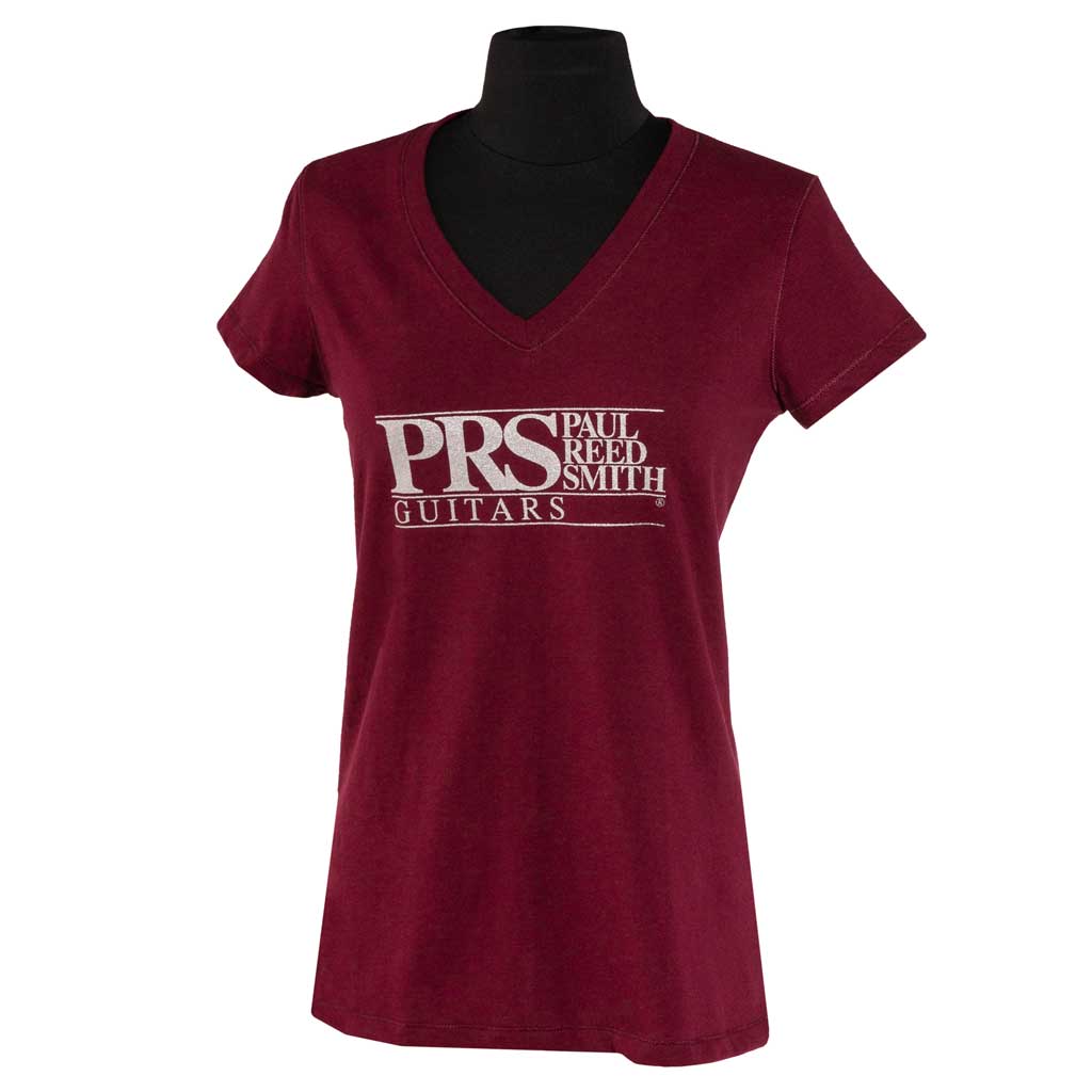 Paul Reed Smith Women's Block Logo Tee in Oxblood Red