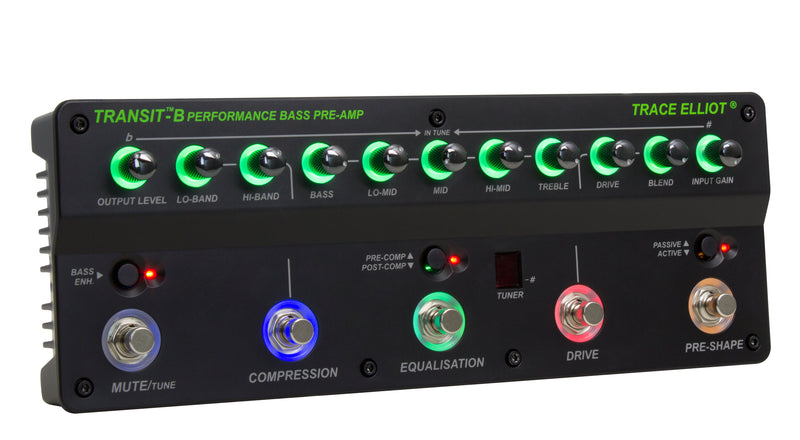 Trace Elliot Transit B Bass Guitar Pre-amp & Effects Pedal Trace Elliot Effects Pedal The Transit™ B pedal is a professional grade preamp for the discerning bassist. Built-in tools for tone shaping