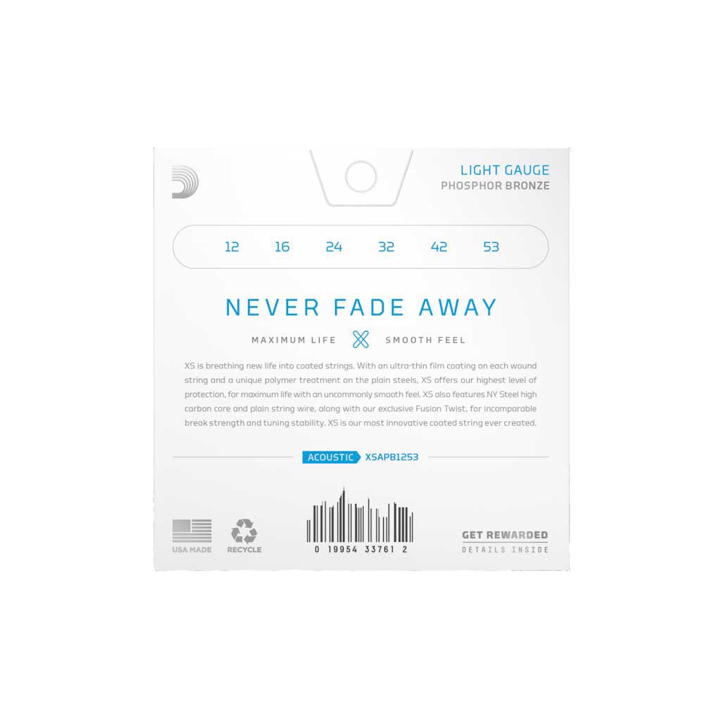 D'Addario XSAPB1253 Light Gauge 12-53 Phosphor Bronze Acoustic Guitar Strings