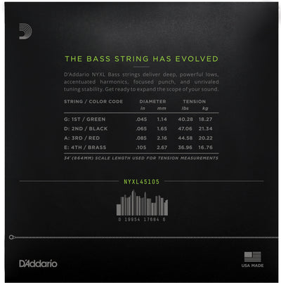 D'Addario NYXL45105 Long Scale Light Top/Heavy Bottom Bass Guitar String Set