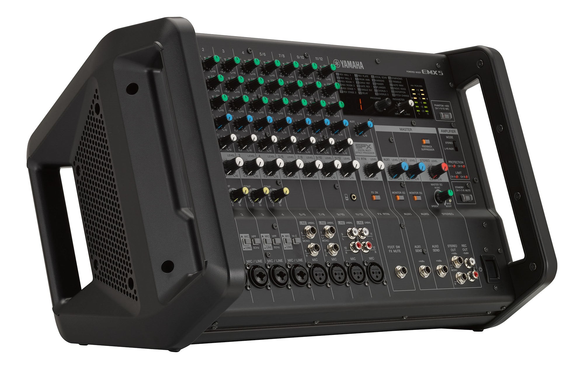 EMX5 12-Channel 1260W Powered Mixer Yamaha Mixer Powerful &amp;amp; High Efficiency Class-D AmplifierThe EMX7 and EMX5 feature a built-in high-efficiency power amplifier of 2 x 710W, 2 x 630W
